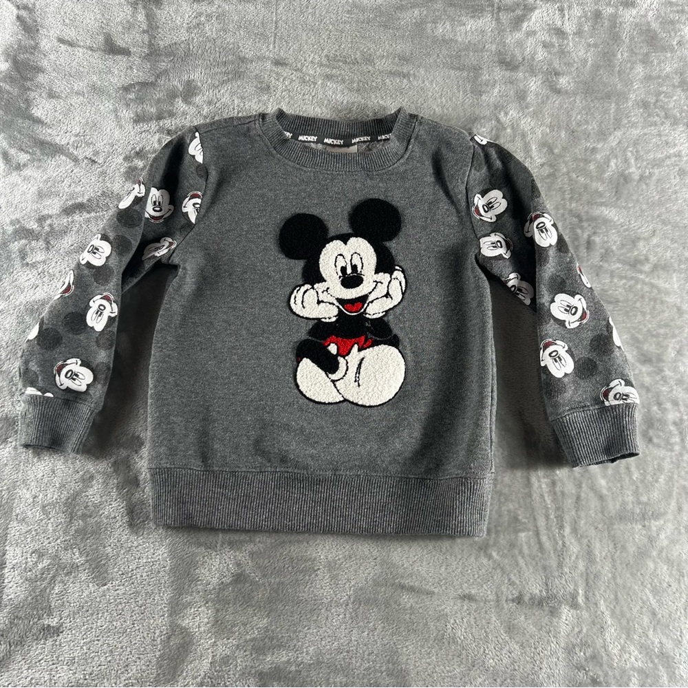 Disney Mickey Mouse Toddler Sz 3T Crewneck Sweatshirt Charcoal Chenille Patch
